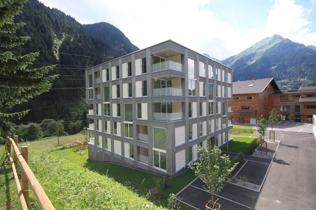 Die Wohnanlage in St. Gallenkirch ist eines von fünf Gebäuden der Alpenländischen, das für die hohen Energie- und Ökologiestandards in der Ausführung zertifiziert wurde. Bildnachweis: Alpenländische