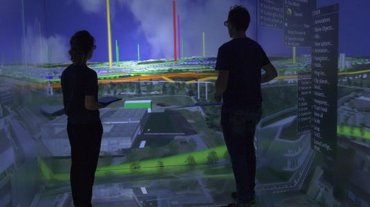 Digitaler Zwilling der Stadt Stuttgart mit Wetter- und Verkehrssimulation, Netzwerkanalyse und Visualisierung der Sensordaten. (c) Universität Stuttgart / HLRS