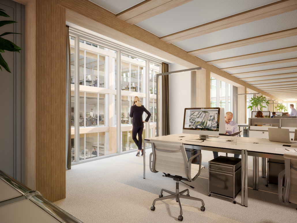 Holzoffice statt HomeofficeZu den nachgewiesenen Effekten von Holz gehört die Stressreduktion. Somit arbeitet es sich gesünder im i8.
© R&S Immobilienmanagement GmbH