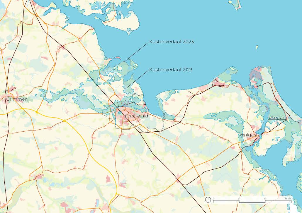 Große Teile der Ostseeküste werden in 100 Jahren voraussichtlich unter Wasser stehen (Grafik: Projektgruppe).
