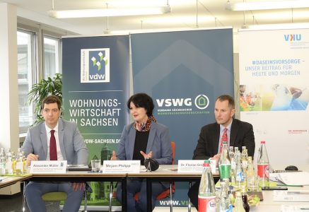 (v.l.n.r.) Alexander Müller (vdw Sachsen), Mirjam Philipp (VSWG) und Dr. Florian Gräßler (VKU) ©VSWG